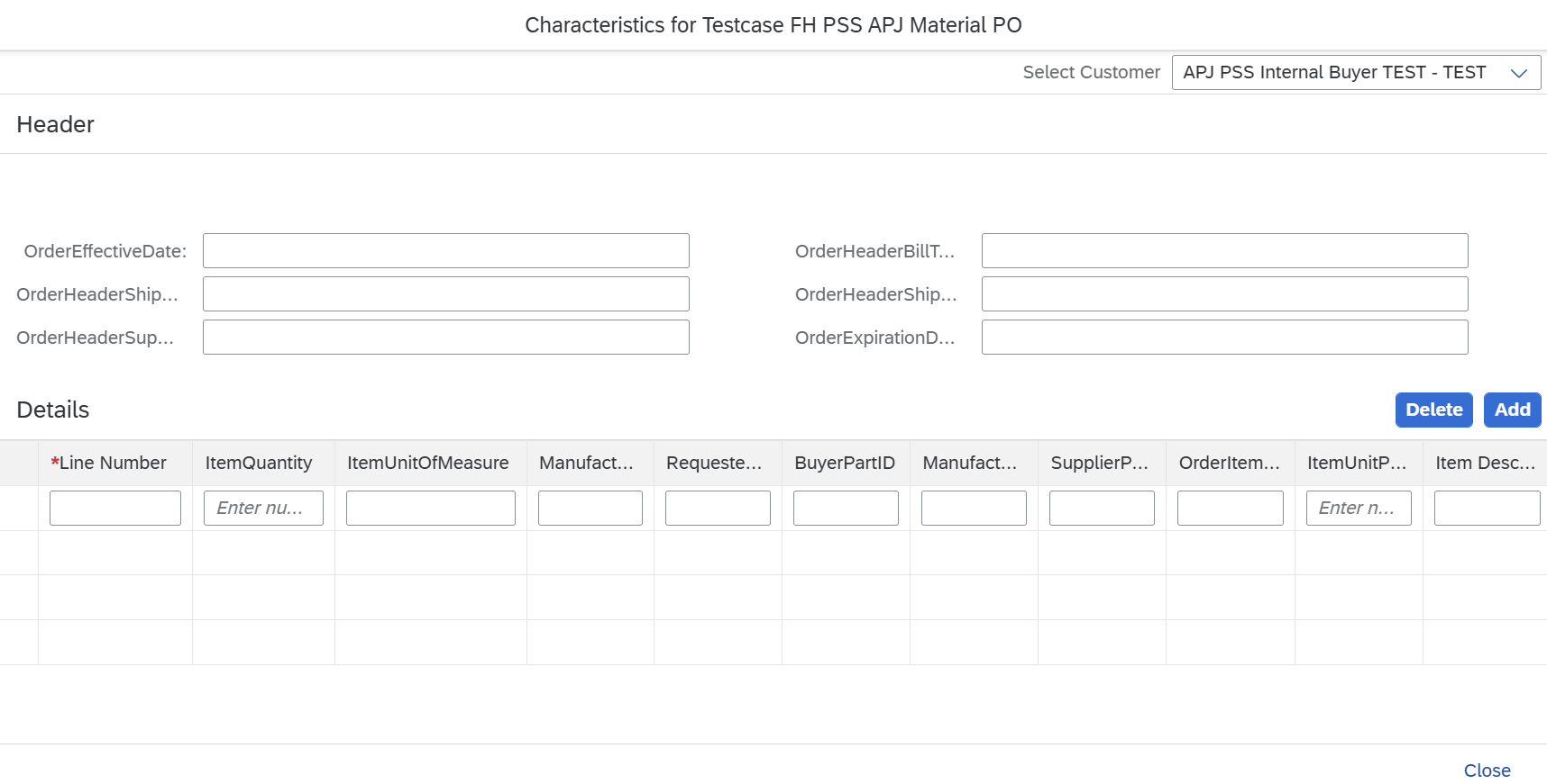 Test Central — Edit PO reference